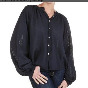 Free People Women Down From The Clouds black cotton boho peasant top Size Medium